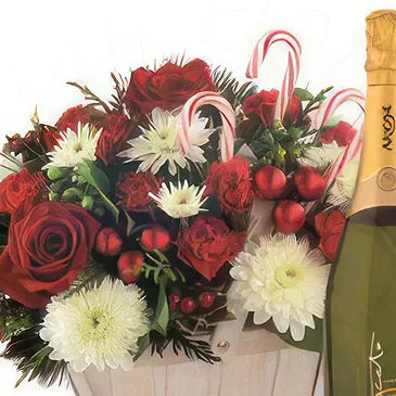 Osidda flowers  -  Christmas Flower Basket with Champagne Flower Bouquet/Arrangement