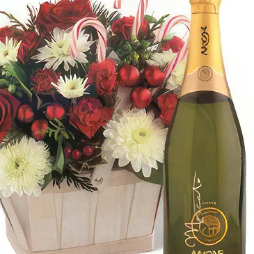 Osidda flowers  -  Christmas Flower Basket with Champagne Flower Bouquet/Arrangement