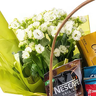 Santa Maria flowers  -  Coffee Basket with Chocolate and Flowers Flower Bouquet/Arrangement