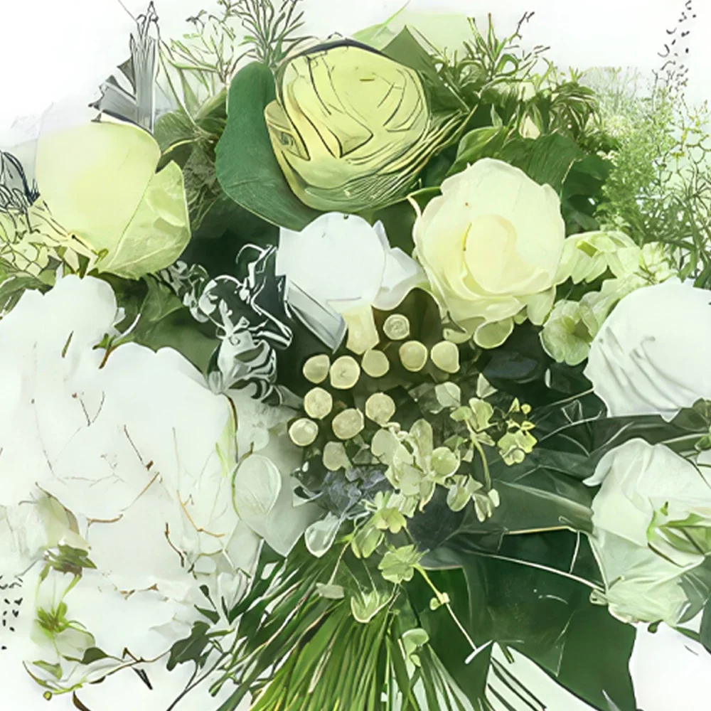 Lyon-virágok- Nagy csokor fehér és zöld Braga virágokból Virágkötészeti csokor