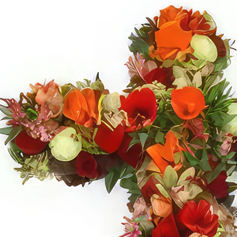 Marseille Blumen Florist- Großes Kreuz aus roten und grünen Blumen Diom Bouquet/Blumenschmuck