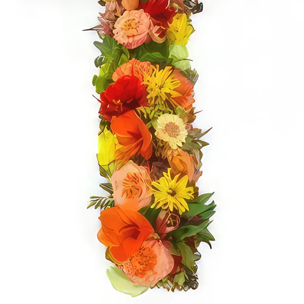 بائع زهور تولوز- صليب كبير من زهور سيليوس الحمراء والبرتقالية  باقة الزهور