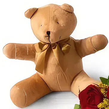 Chile flowers  -  Arrangement of 3 Red Roses and Teddybear Flower Bouquet/Arrangement