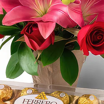 Santa Maria flowers  -  Arrangement of Lilies and Chocolate Flower Bouquet/Arrangement