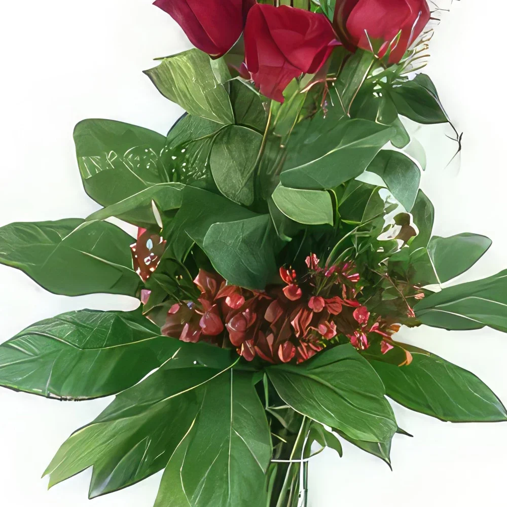 Pau-virágok- Hosszú csokor Zaragoza vörös rózsa Virágkötészeti csokor