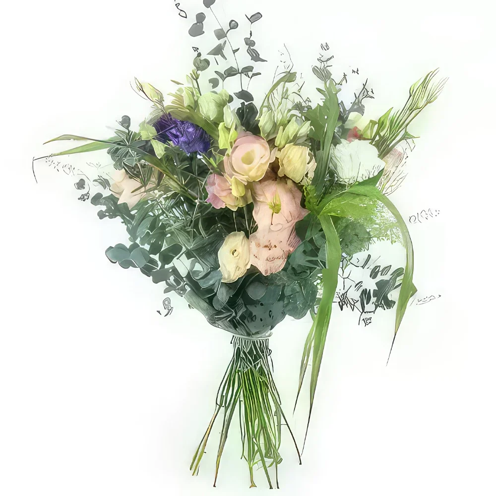 ナント 花- 素朴でパステル調のロングブーケ ストラスブール 花束/フラワーアレンジメント