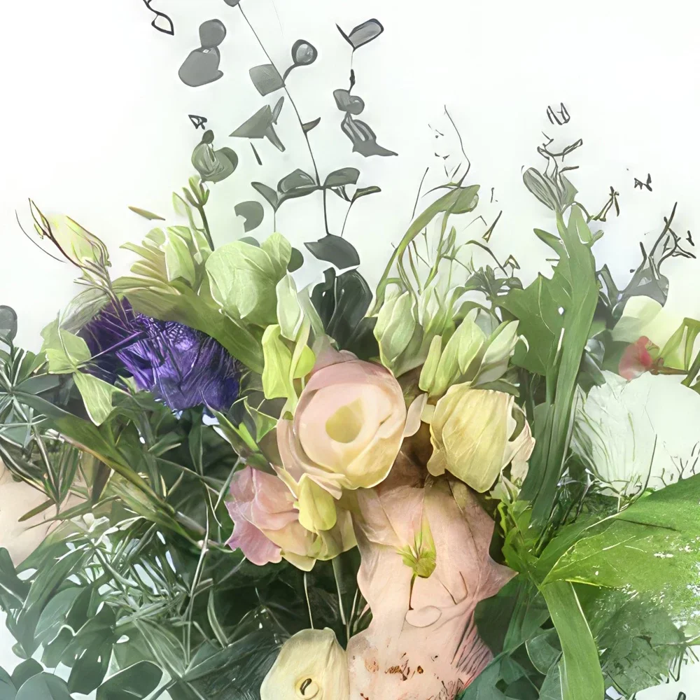 Бордо цветя- Дълъг селски и пастелен букет Страсбург Букет/договореност цвете