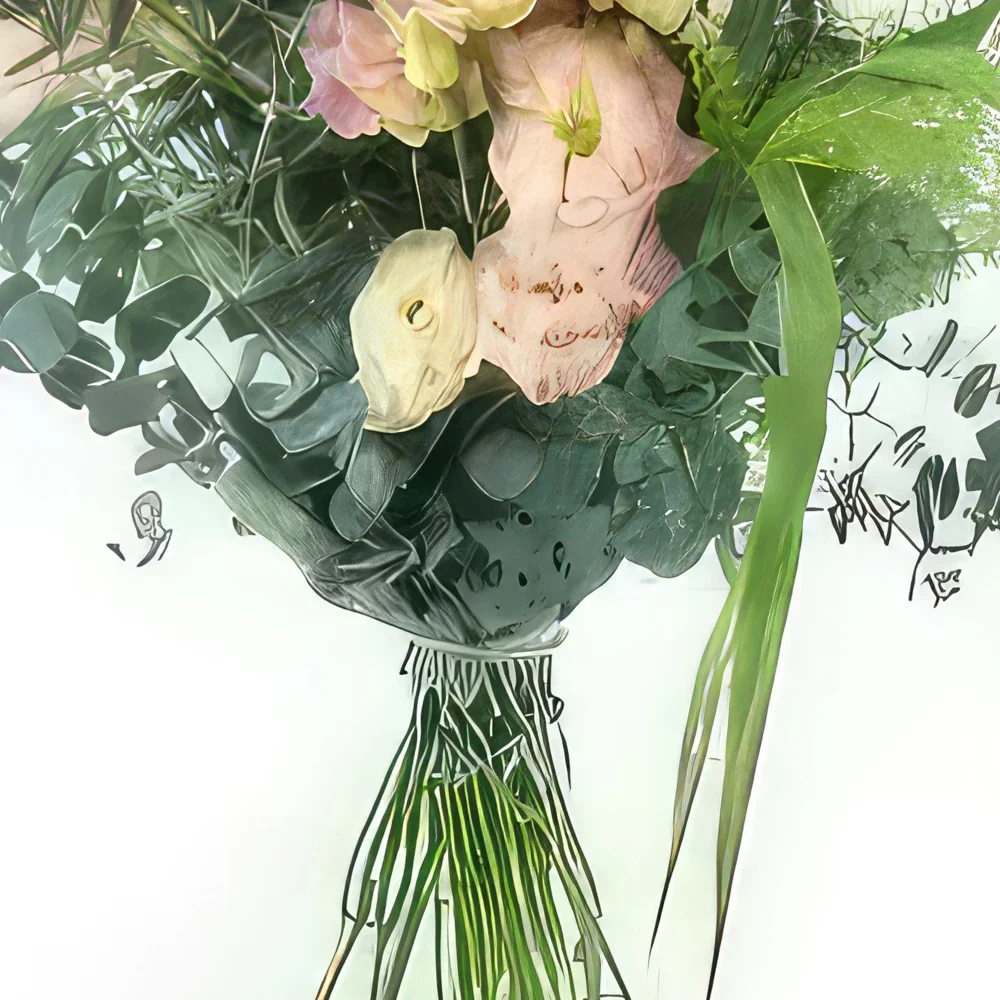 リヨン 花- 素朴でパステル調のロングブーケ ストラスブール 花束/フラワーアレンジメント