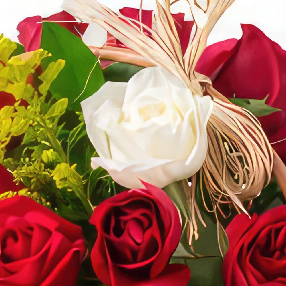 Salvador kukat- Kori, jossa 39 punaista ruusua ja 1 yksinäine Kukka kukkakimppu