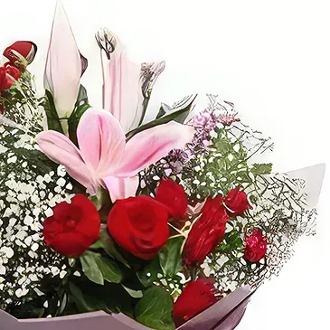 Ad Dilam blomster- Forbløffende roser og liljer Blomsterarrangementer bukett