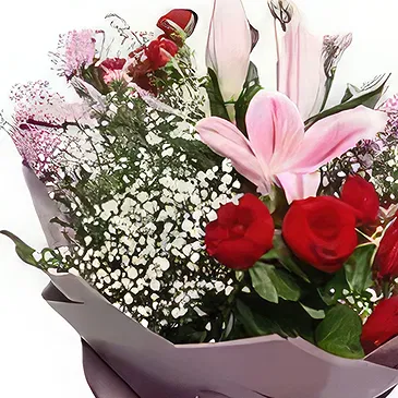 Ad Dilam blomster- Forbløffende roser og liljer Blomsterarrangementer bukett