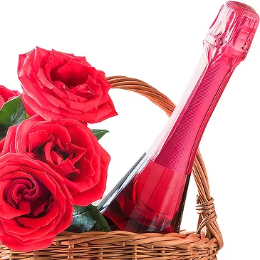 fiorista fiori di Koblach- Cesto di rose rosse con vino rosso e cioccola Bouquet floreale