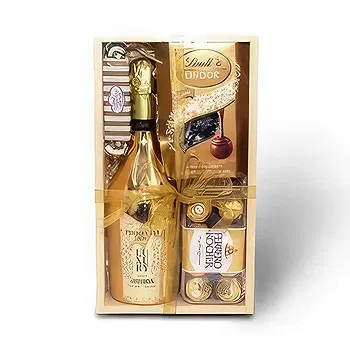 Amsterdam flowers  -  Sweet Treats With Prosecco In Hamper Basket Flower Delivery