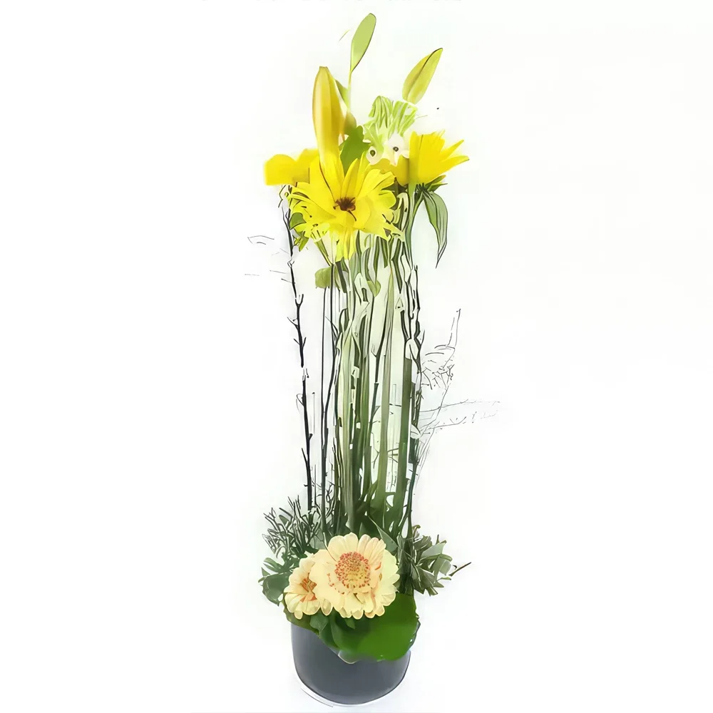 Montpellier Blumen Florist- Madison gelbe Höhenzusammensetzung Bouquet/Blumenschmuck