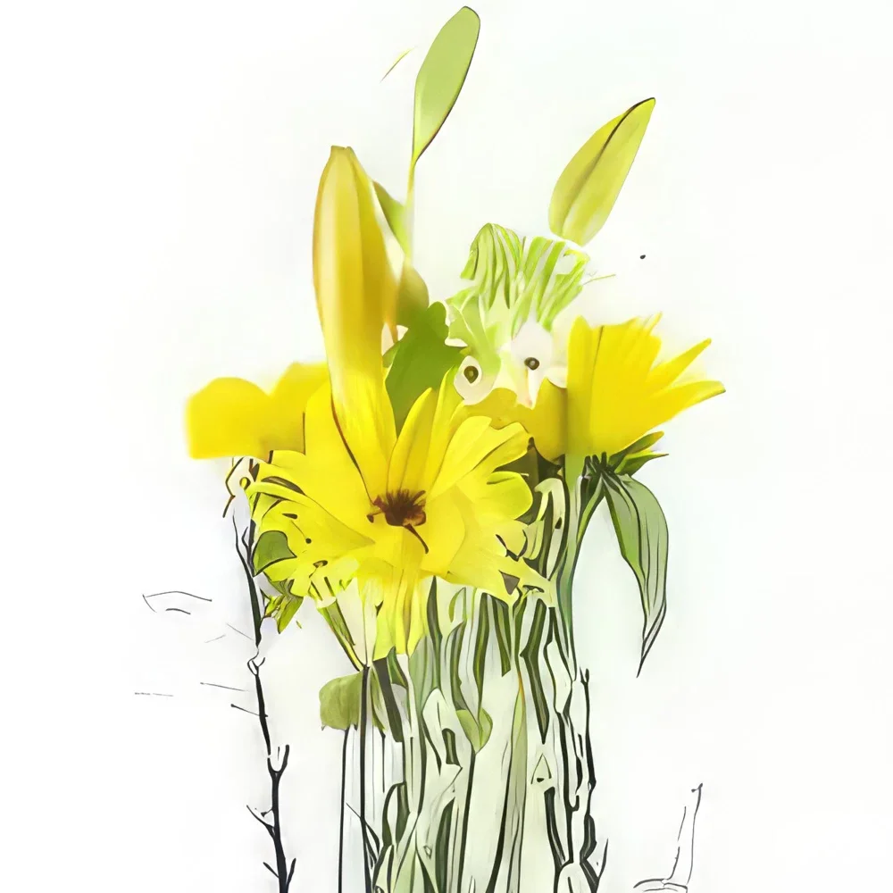 fleuriste fleurs de Bordeaux- Composition en hauteur jaune Madison Bouquet/Arrangement floral