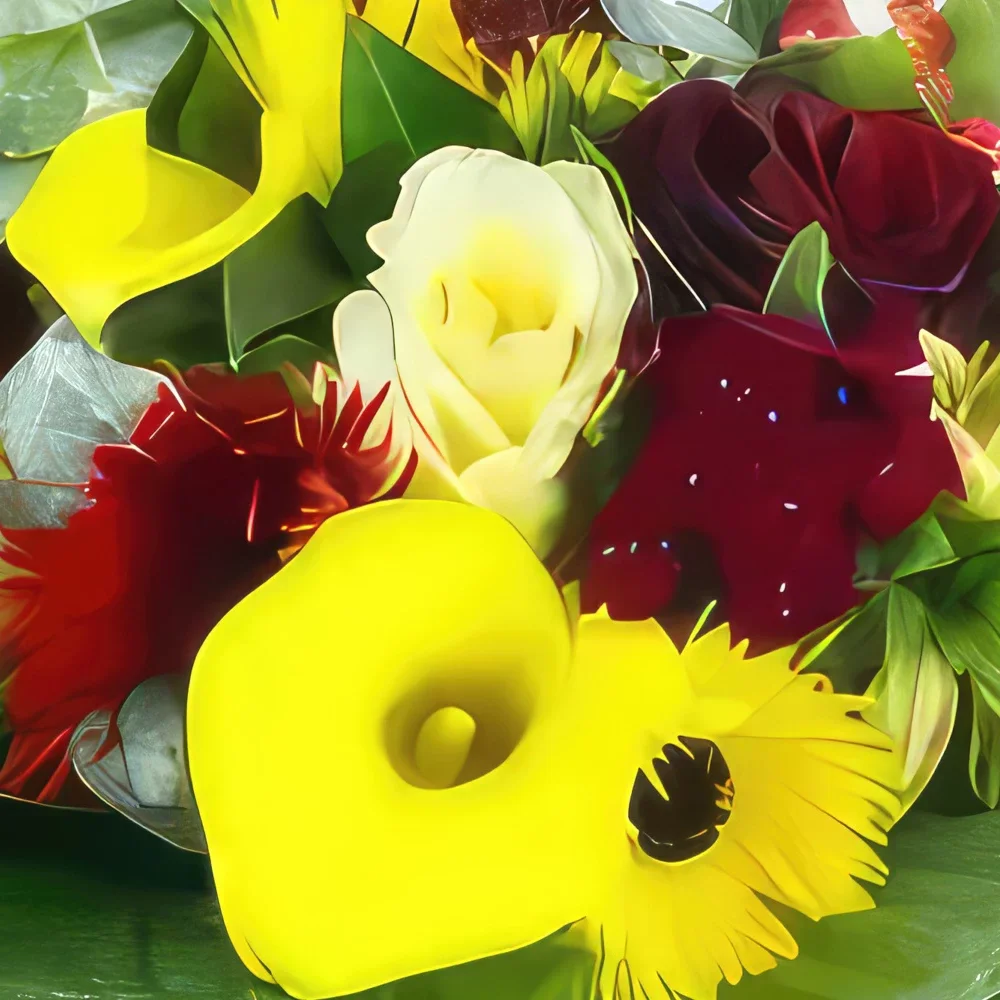 بائع زهور تولوز- باقة مدريد صفراء وحمراء مستديرة باقة الزهور