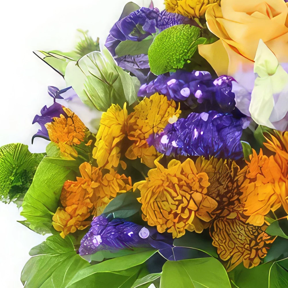 بائع زهور نانت- باقة مرسيليا مستديرة برتقالية وبنفسجية باقة الزهور
