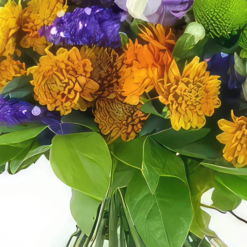 Tarbes цветя- Марсилски портокал и лилав кръгъл букет Букет/договореност цвете