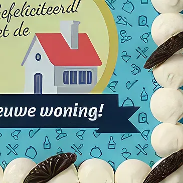 Malden bloemen bloemist- Marsepeintaart 'Nieuw huis' Boeket/bloemstuk