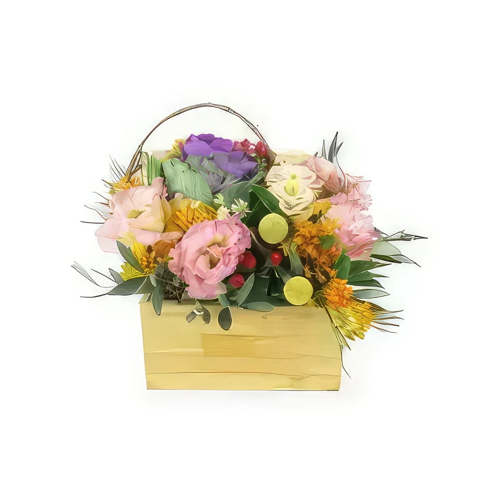 fleuriste fleurs de Bordeaux- Composition florale carrée colorée Miami Bouquet/Arrangement floral