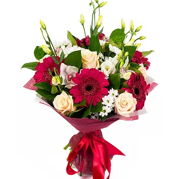San Marino flowers  -  Bouquet with light roses, Gerberas, Lisianthu Flower Delivery