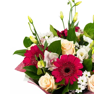 Italy flowers  -  Bouquet with light roses, Gerberas, Lisianthu Flower Bouquet/Arrangement