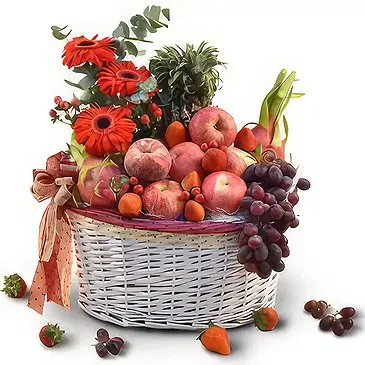 Buangkok flowers  -  Red Floral Fruit Basket Flower Bouquet/Arrangement