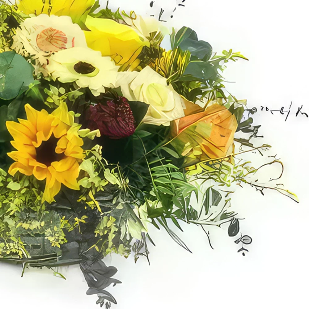flores Marsella floristeria -  Cesta de luto de flores cosidas Dionysos Ramo de flores/arreglo floral