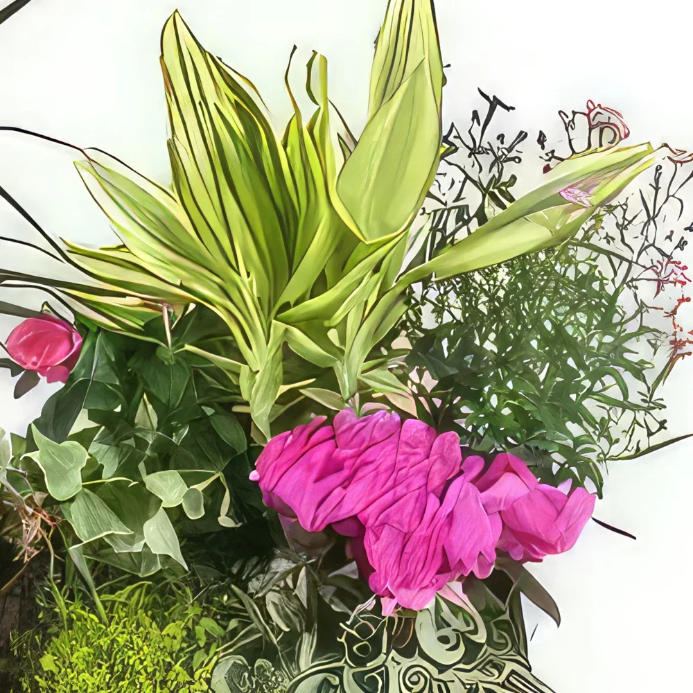 Бордо цветя- Траурна композиция Градината на Олимп Букет/договореност цвете
