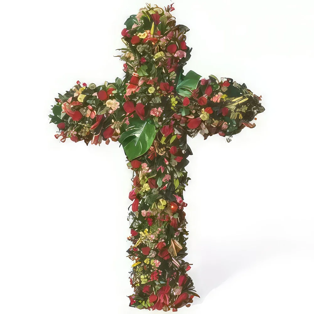 リヨン 花- 赤い花の喪の十字架天国 花束/フラワーアレンジメント