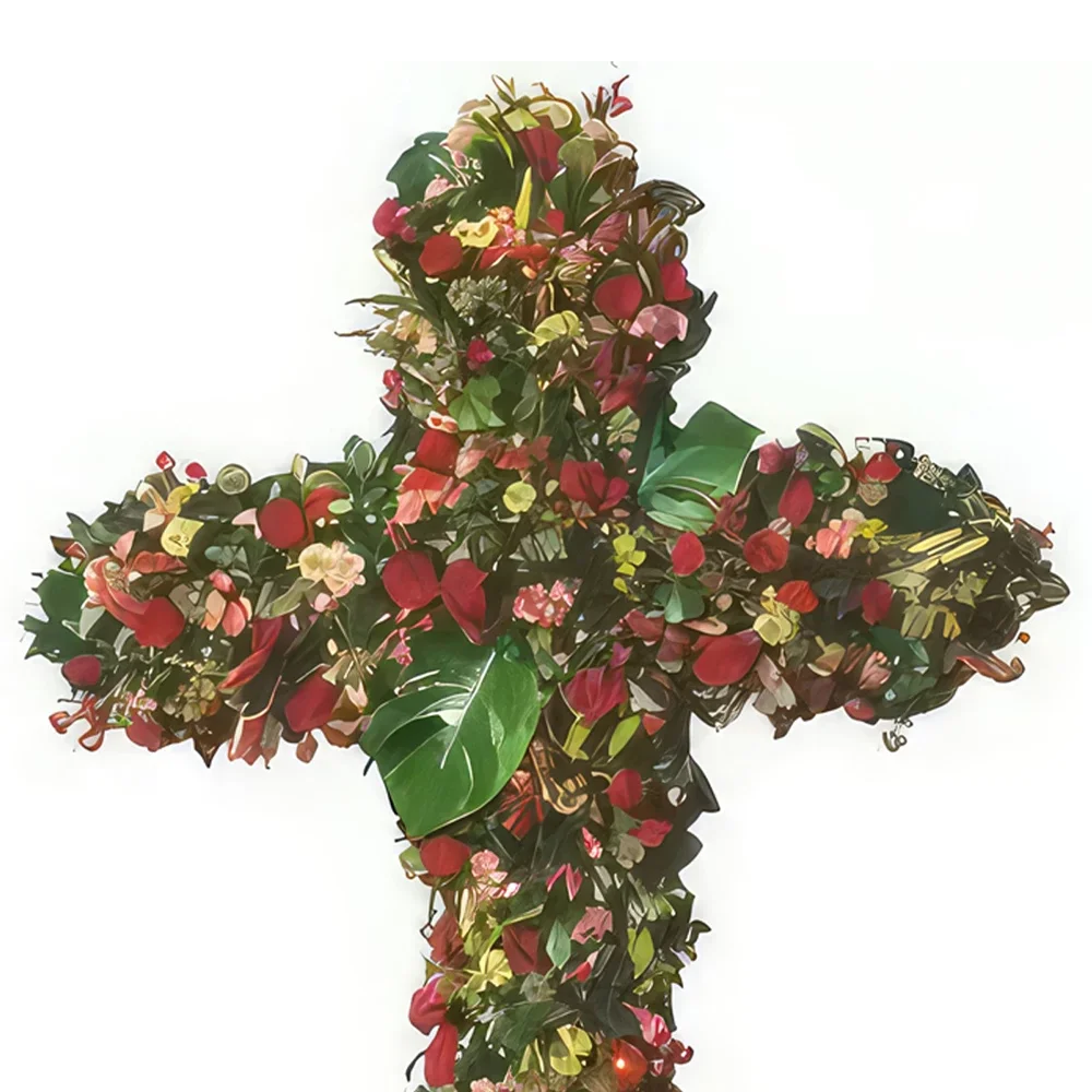 ボルドー 花- 赤い花の喪の十字架天国 花束/フラワーアレンジメント
