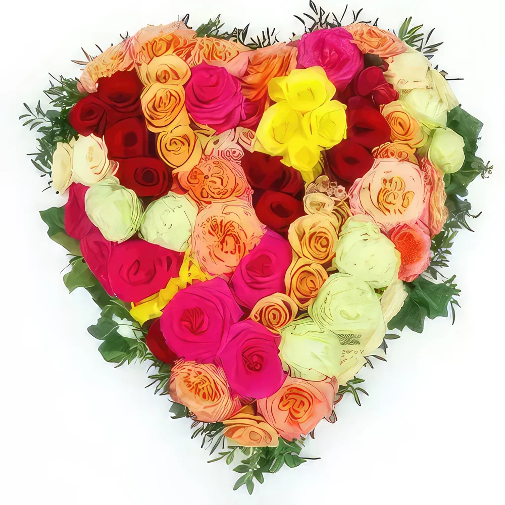 Paríž kvety- Smútočné srdce z farebných kvetov Herodotos Aranžovanie kytice