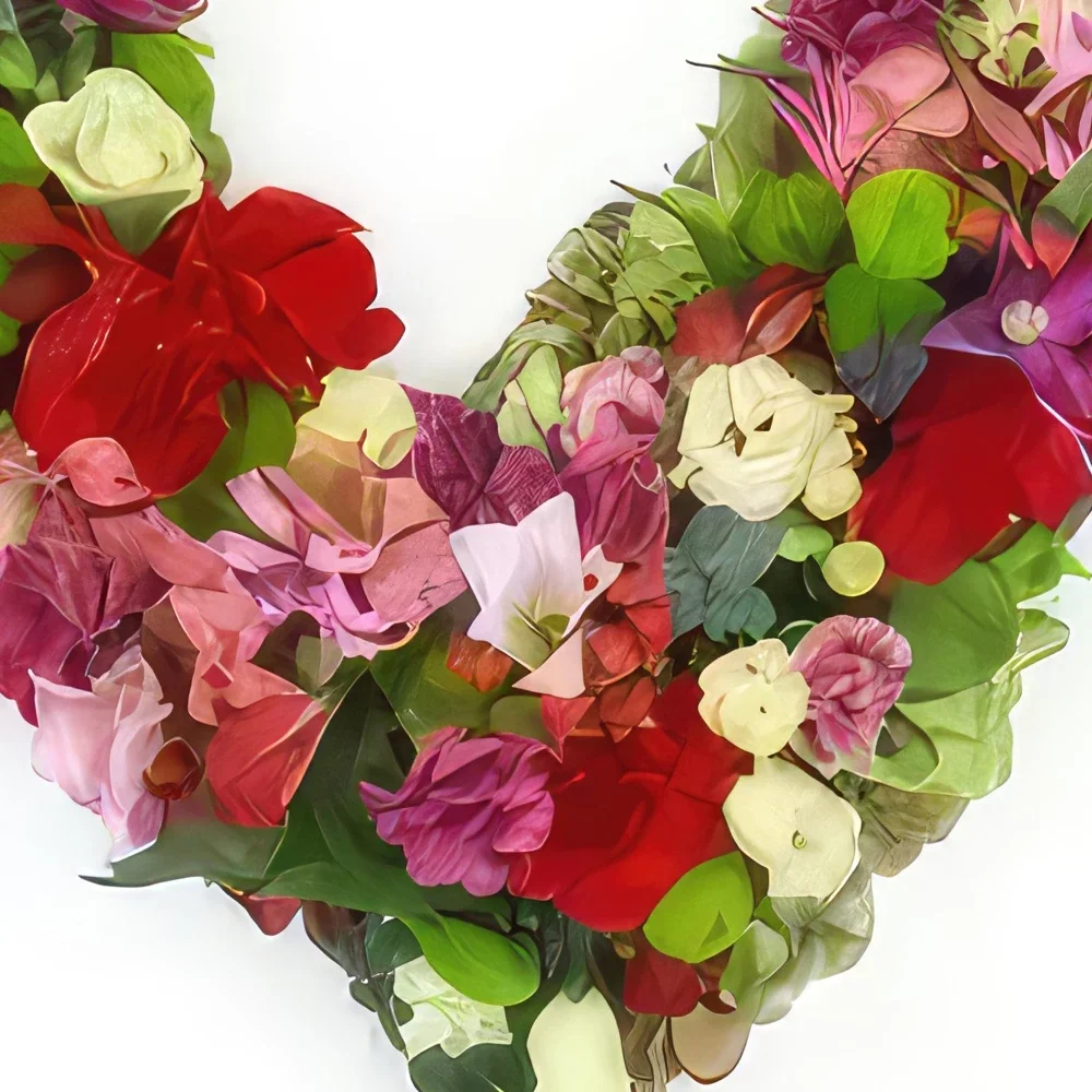 Lyon-virágok- Rózsaszín és piros Laodicea virágok gyászszív Virágkötészeti csokor