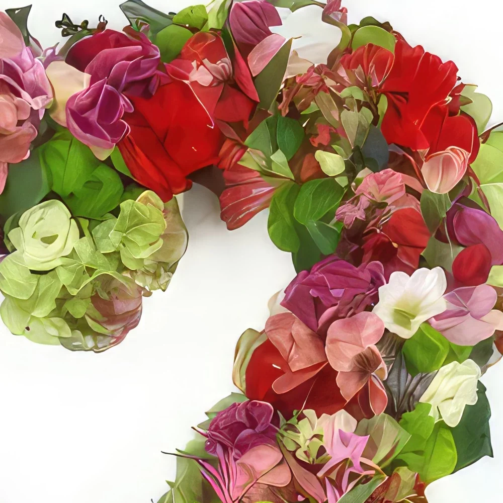 Pau-virágok- Rózsaszín és piros Laodicea virágok gyászszív Virágkötészeti csokor