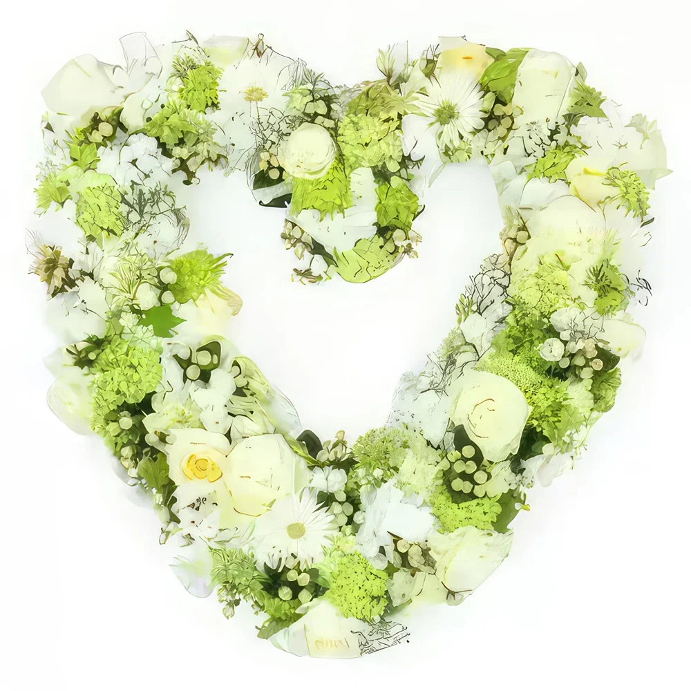 flores Marsella floristeria -  Corazón de luto de Théano flores blancas Ramo de flores/arreglo floral