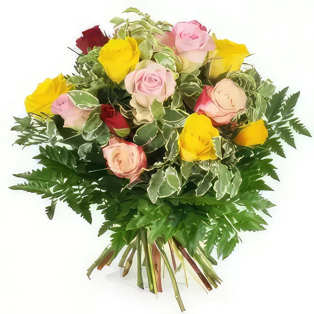 Lyon bloemen bloemist- Veelkleurig rond boeket Dame Rose Boeket/bloemstuk
