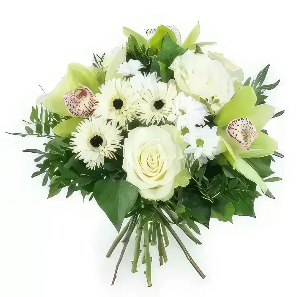 fiorista fiori di bordò- Bouquet rotondo bianco e verde di Monaco Bouquet floreale