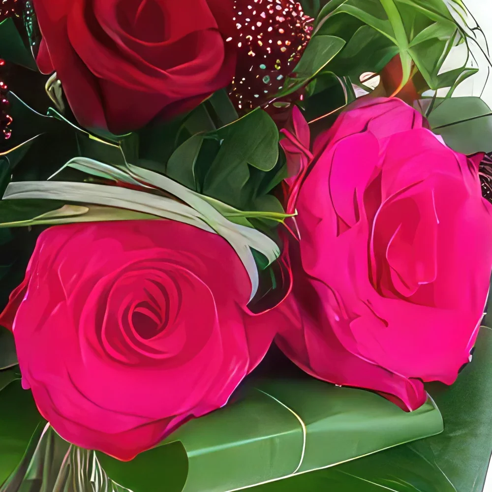 nett Blumen Florist- Runder Strauß Nürnberger Rot & Fuchsia Bouquet/Blumenschmuck