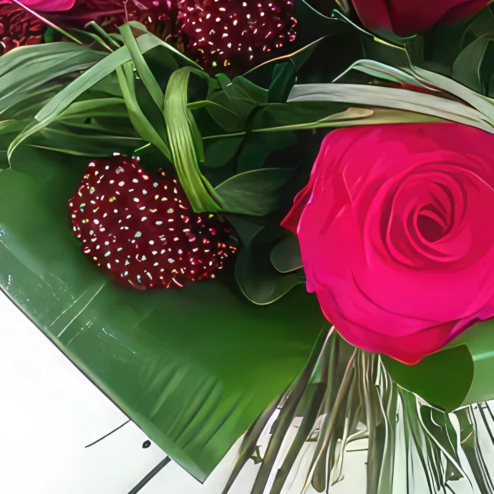 fiorista fiori di bordò- Bouquet rotondo di Norimberga rosso e fucsia Bouquet floreale
