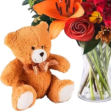 Case Lunghe flowers  -  Bouquet of Orange Flowers and Soft Toys Flower Bouquet/Arrangement