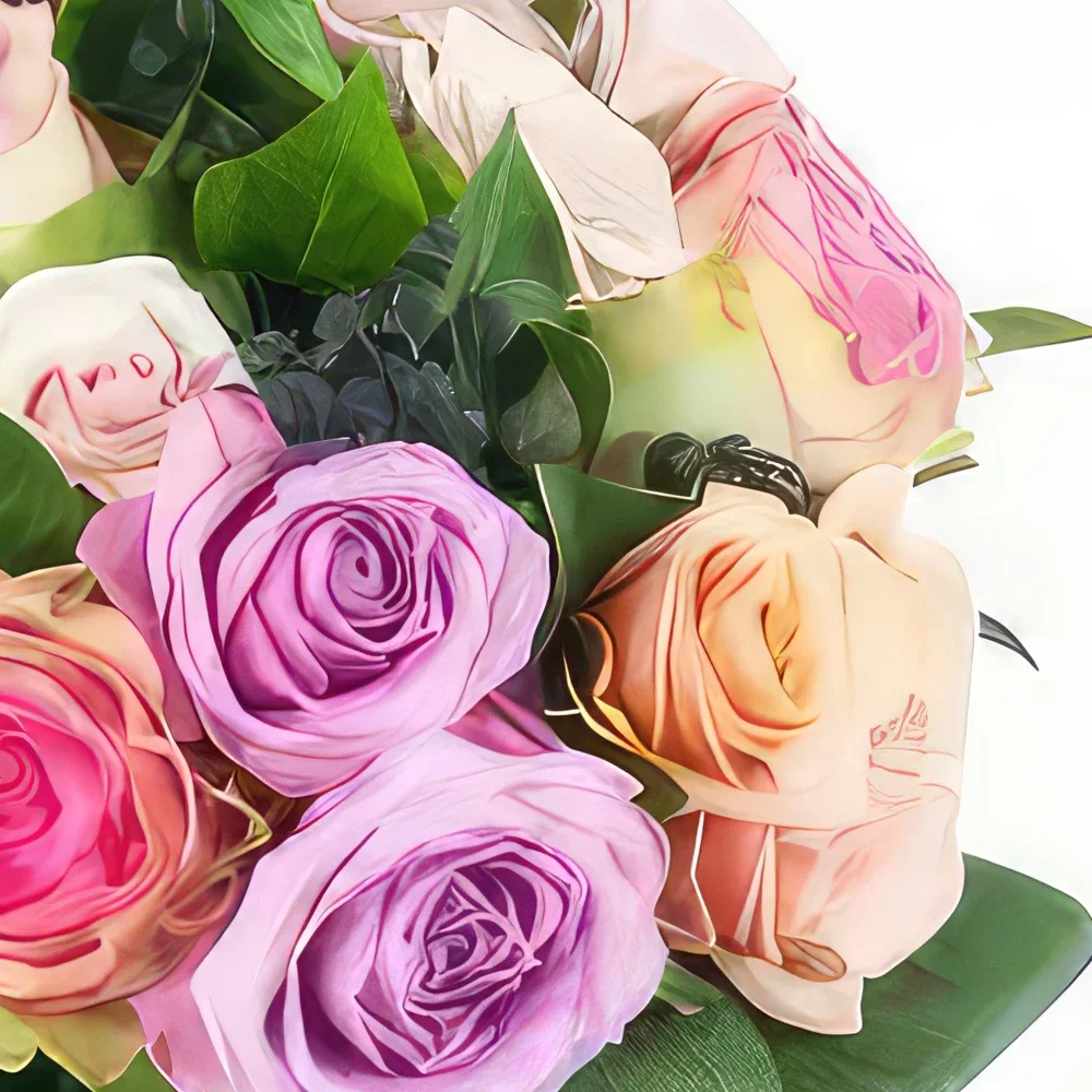 リヨン 花- 色とりどりのバラのパステルブーケ 花束/フラワーアレンジメント
