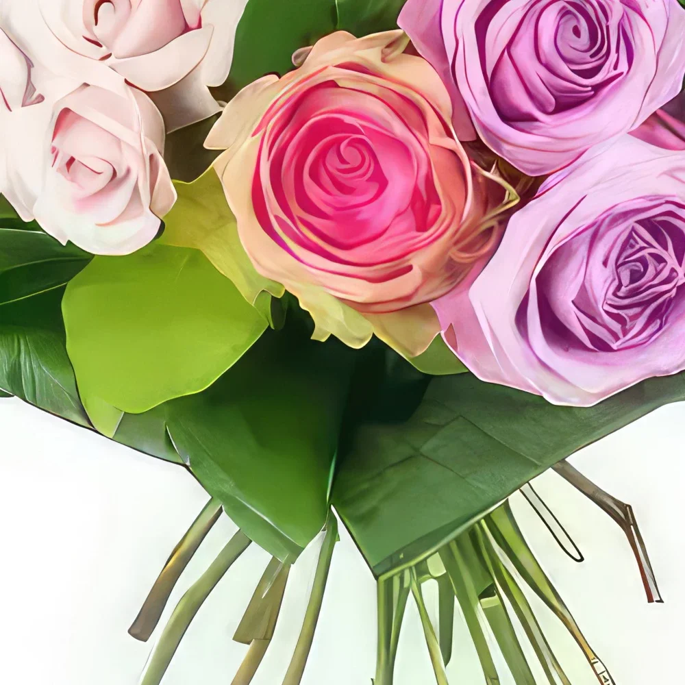 ナント 花- 色とりどりのバラのパステルブーケ 花束/フラワーアレンジメント