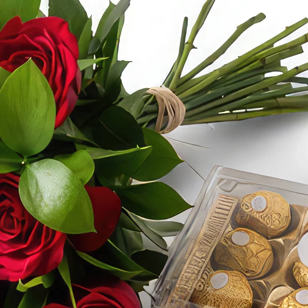 רסיפה פרחים- זר של 12 ורדים אדומים ושוקולד זר פרחים/סידור פרחים
