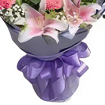 Ad Dilam blomster- Rosa liljer og nelliker Blomsterarrangementer bukett