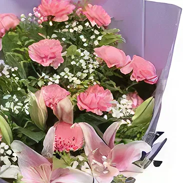 Ad Dilam blomster- Rosa liljer og nelliker Blomsterarrangementer bukett