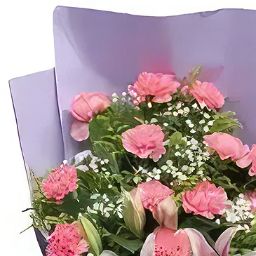 Ad Dilam blomster- Rosa liljer og nelliker Blomsterarrangementer bukett