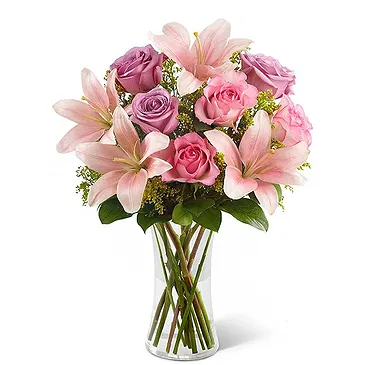 Italy flowers  -  Bunch of Lilium with Pink Roses Flower Bouquet/Arrangement