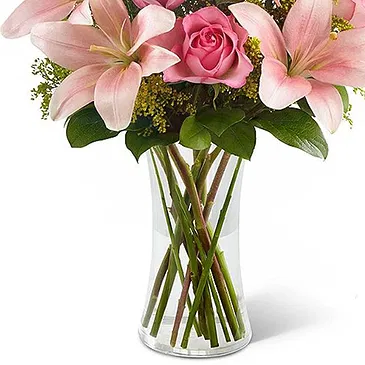 Italy flowers  -  Bunch of Lilium with Pink Roses Flower Bouquet/Arrangement