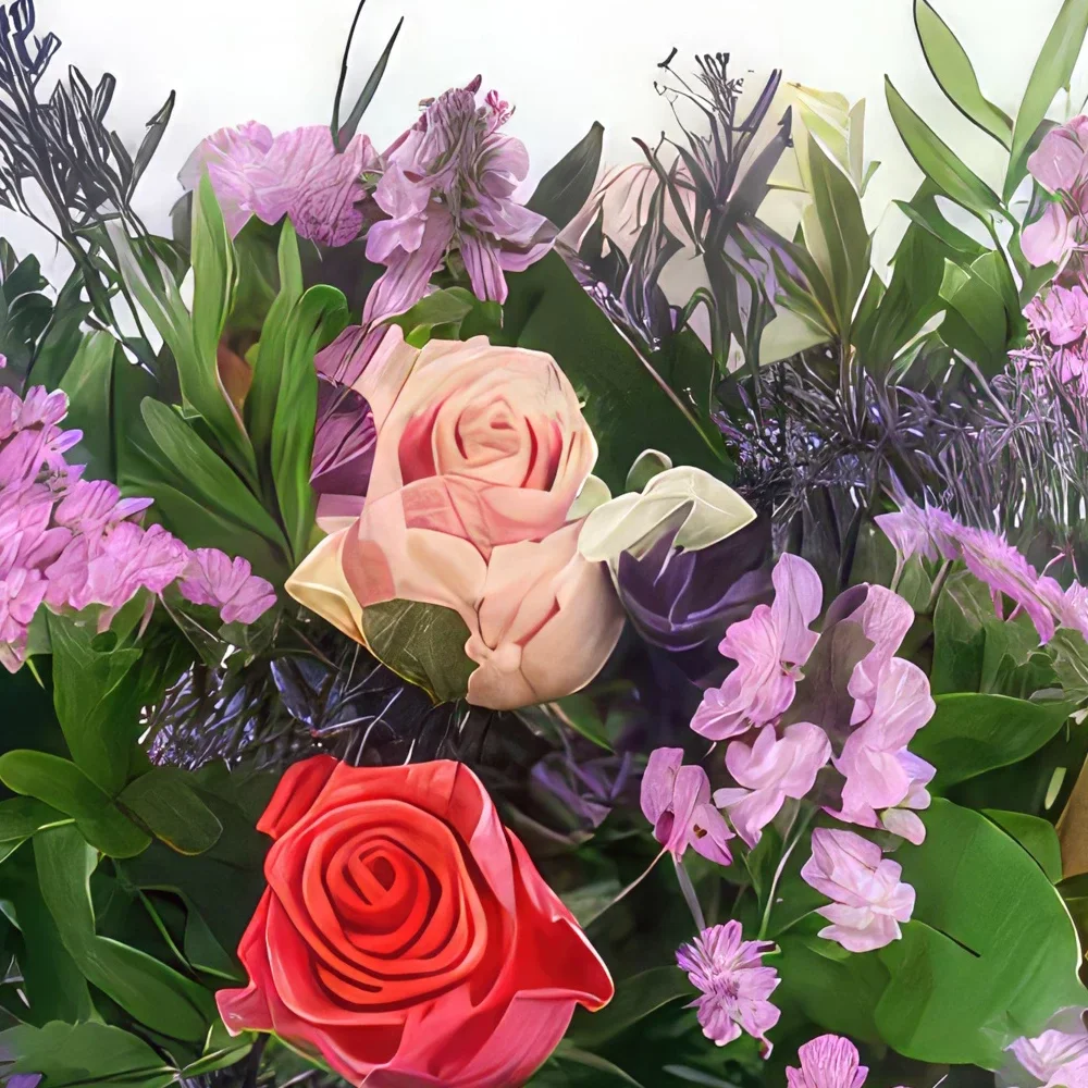 Kiva kukat- Vaaleanpunainen ja violetti maalaismainen kuk Kukka kukkakimppu