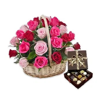 Osidda flowers  -  Basket of Pink Roses and Chocolates Flower Delivery